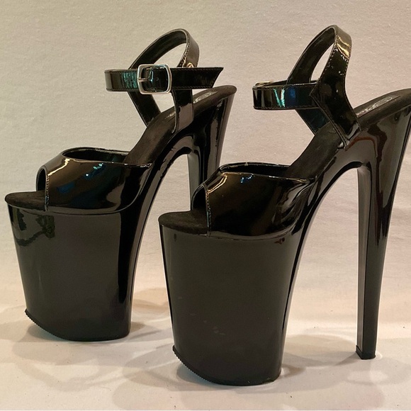 PLEASER FLAMINGO 808 Black 4inch Platform 8inch Heels Ankle strap Worn once SZ 6 - Picture 13 of 14